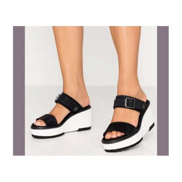 TIMBERLAND Women Platform Size 8 Black Koralyn Buckle Wedge Leather Sandals - Picture 1 of 13